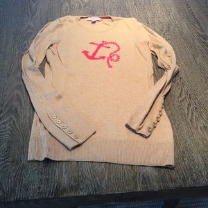 Lilly Pulitzer Tan Sweater with Pink Anchor Design